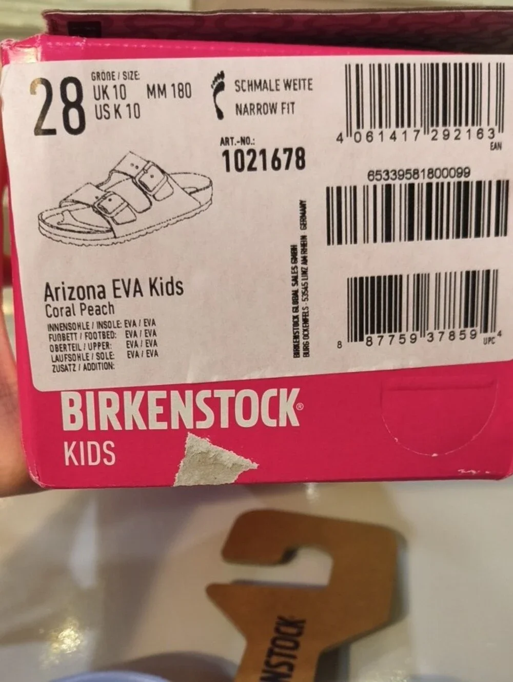 Birkenstock Kids Two-Strap Slides in Light Blue and Peach Tie-Dye